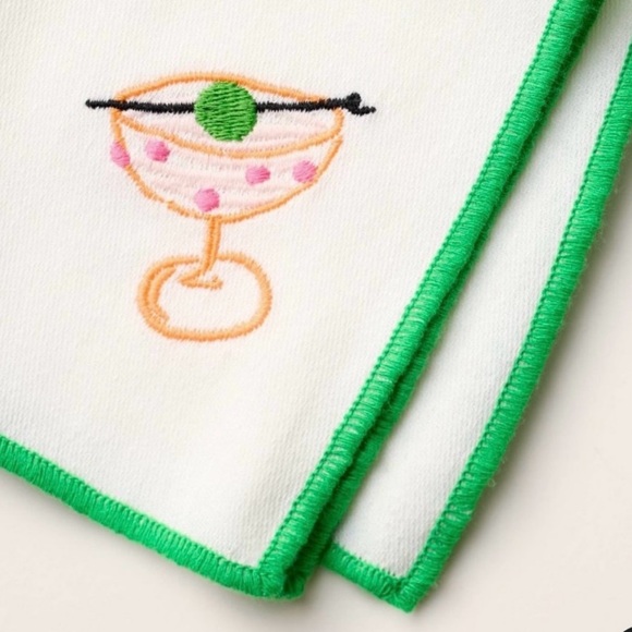 Kate Spade Embroidered Drink Napkins with Green Trim - Picture 4 of 4